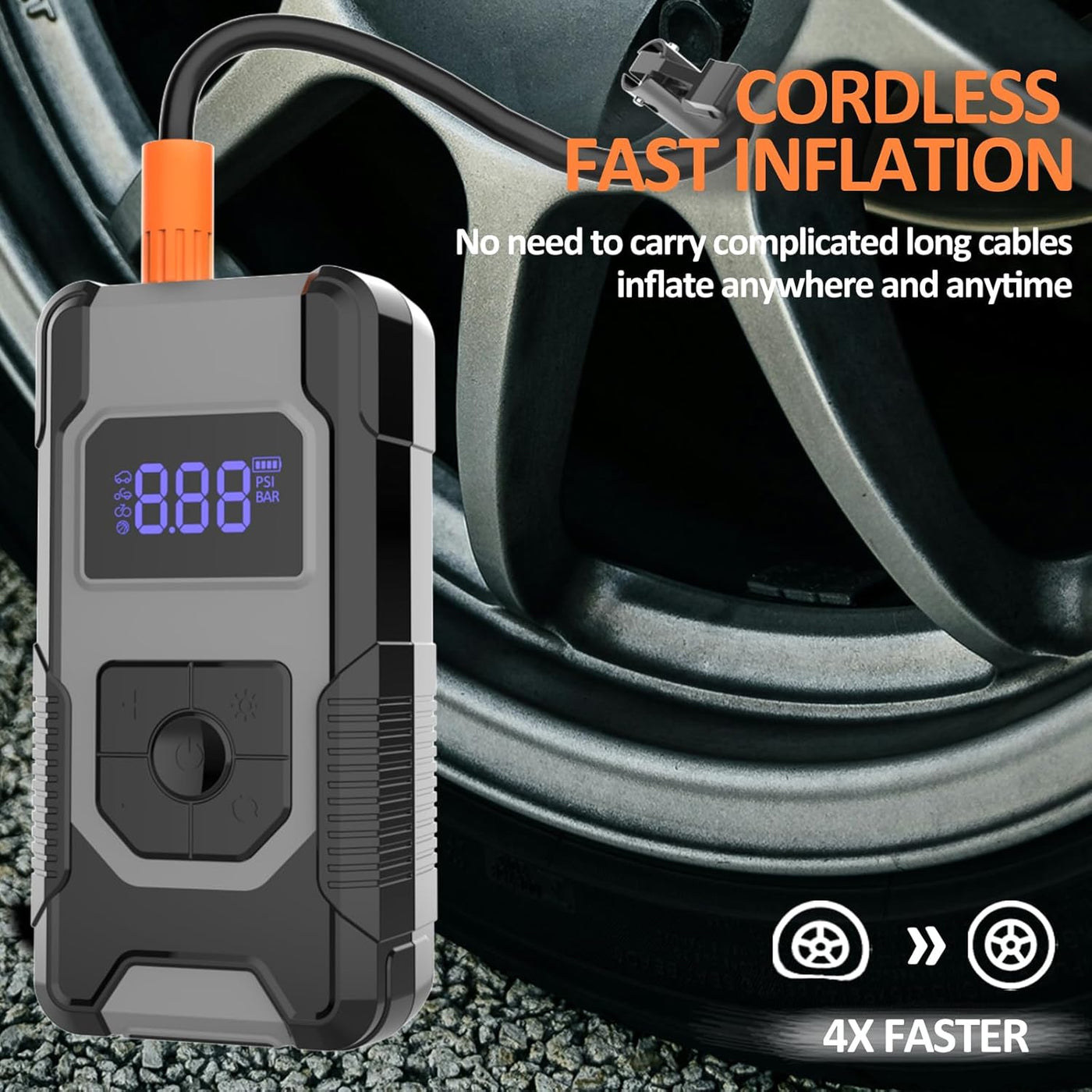 HefooHome portable tire inflator 160PSI cordless air pump for car and bike tires.
HefooHome compact air compressor with LED light and digital pressure gauge.
HefooHome fast inflation air pump for cars, motorcycles, bicycles, and sports balls.
HefooHome cordless portable air compressor with auto shut-off for emergency use.
HefooHome 160PSI digital air pump with LED light and power bank function.
HefooHome portable air compressor for inflating tires, sports equipment, and more.
HefooHome emergency tire in